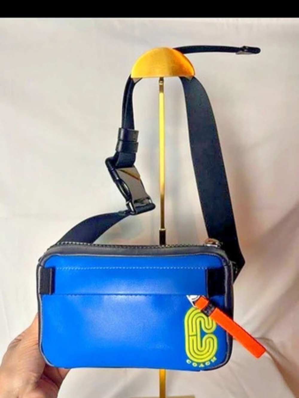 Coach Mini Edge Belt Bag C5337 Blue Retro C Neon Crossbody Men's